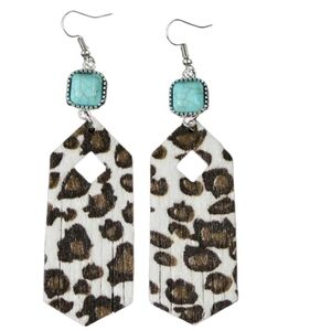 Leopard Faux Fur & turquoise Drop Fringe earrings